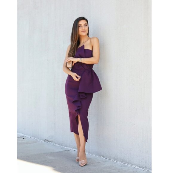 ELLIATT Reception Cascade Ruffle Strapless Cocktail Dress in Royal Purple Small - Picture 1 of 13